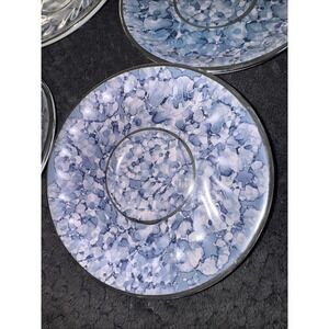 Antique Sevres Saucers, Handmade Turkey Porcelain Silver Blue Purple Vintage‎